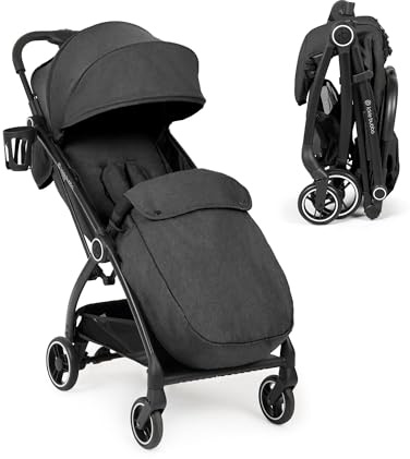 Ickle Bubba Aries Max Autofold Stroller (Graphite Grey) | Feather-Light Design, Multi-Position Recline Auto-Fold Mechanism, Large Seat. Birth to 22kg with Footwarmer and Cup Holder
