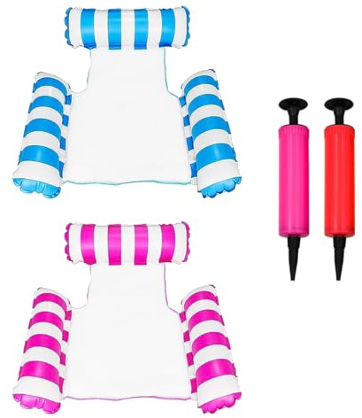 Tiardey Paquete 2 hamacas inflables para flotadores Piscina, Hamaca Inflable 4 en 1 (sillín, sillón, Hamaca, Flotador), Juguetes para Fiestas en el salón acuático (Azul + Rosa)