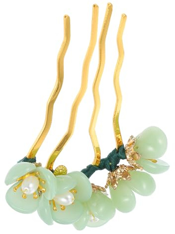 Fermaglio per Chioma Fiore in Jade Verde, Stile Classico U