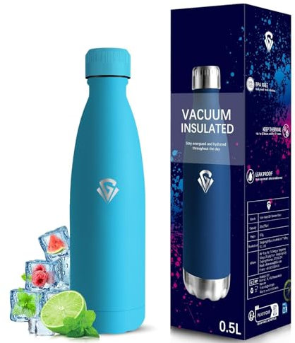 Grsta Borraccia Termica, Borraccia 500 ml, Senza BPA, Borracce Bambini, Senza Perdite, Bottiglie Acciaio Inox, Mantiene Caldo per 12 Ore/Freddo 24 Ore, Borracce per Scuole, Uffici, Caffè, Campeggio