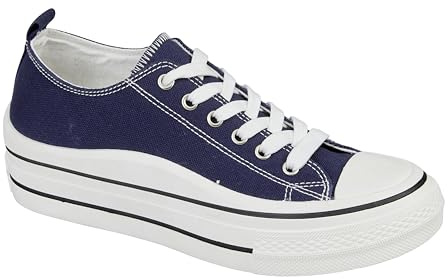 Urban Jacks Ladies Lace Up Platform Sole Canvas Baseball Sneakers 4-8
