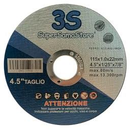 3S SuperSamaStore Disco da Taglio Professionale 4.5, Mola Acciaio Inossidabile, Acciaio al Carbonio, Ghisa per Flessibile, Smerigliatrice, Flex, Frullino, Ø 115 x 1 x 22 Millimetri
