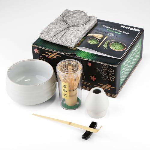 Juego de té macha de 7 piezas, con cuchara de matcha, soporte para batidor, batidor de bambú Matcha, pala, colador, accesorios de matcha, ceremonia de té tradicional japonesa, el mejor regalo para los