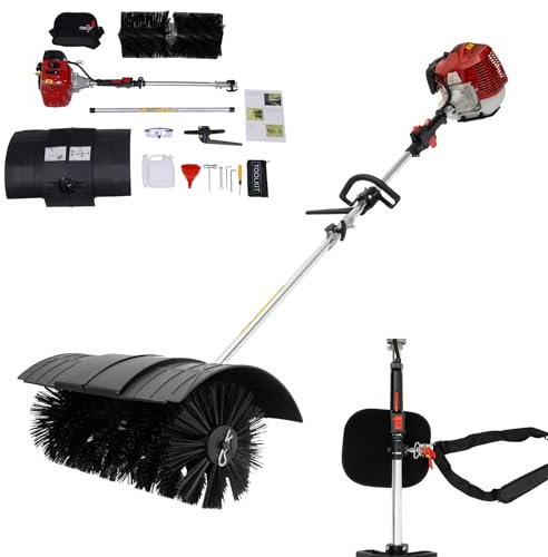 UESUENYENS Barredora de gasolina de 52 cc de 2 tiempos, con gafas protectoras y correa para el hombro, 51 cm de ancho del cepillo, 1,25 kW, para césped artificial, adecuado para la limpieza de césped