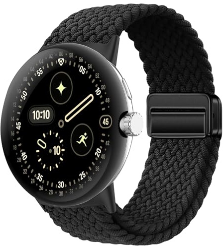 MokaZii Armband kompatibelt med Google Pixel Watch 4/3 (45 mm), herr och dam nylonband, magnetiska elastiska band för Google Pixel Watch 4/3 45 mm - svart