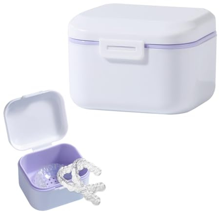 Boîte de rangement pour prothèses dentaires avec tami, Portable Boite Appareil Dentaire, boîte de trempage pour le stockage et le nettoyage des prothèses dentaires (blanc)