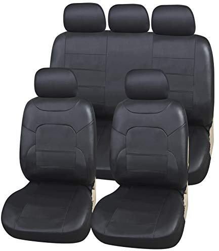 Upgrade4cars Coprisedili Auto Universali Ecopelle Nero | Set Completo Anteriore e Posteriore per Tutte le Stagioni