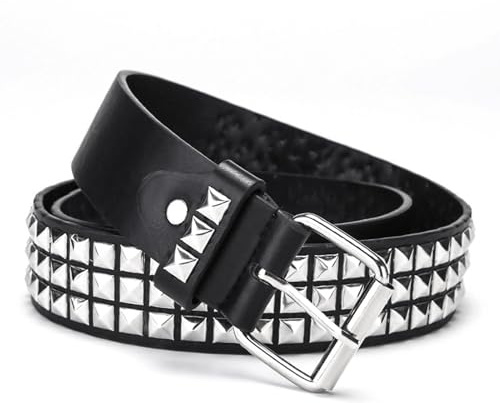 Punk Rivet Studded Belt Rivets PU Leather Vintage Studded Wristband Vintage Adjustable Square Buckle Goth Pyramid Rock Bracelet Spike Grommet Belt for Jeans Rockwear Pants Casual Women/Men 110cm