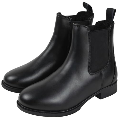 RL24 - Winter Jodhpur Reitstiefeletten – Stiefeletten Damen & Herren – wasserdichte Chelsea Boots – mit Teddyfutter & elastischen Einsätzen – Reitschuhe in Schwarz – Größe 39