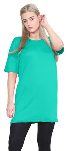 janisramone® Womens Short Sleeve Tunic T Shirts, Round Neck Oversized T Shirts for Women UK, Soft Comfortable Pj Dress, Perfect Summer Longline Ladies Tops Jade Green