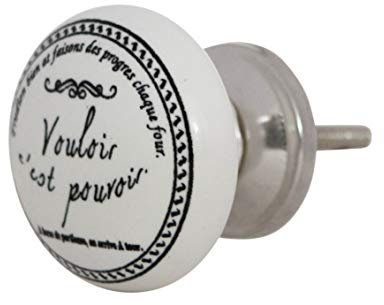 Knober Bouton de meuble vintage en céramique, porcelaine, style maison de campagne française, shabby chic, 40 mm (Vouloir)