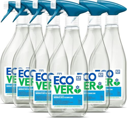 Ecover Badreiniger Spray, entfernt Seifenreste und Kalk, für Badoberflächen, Minz- und Gurkenduft, 6 x 500 ml