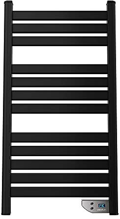 Cecotec Radiador Toallero Eléctrico Bajo Consumo ReadyWarm 9000 Twin Towel Black. Calienta Toallas 500W, Pantalla LED, Temporizador 2 h, IP24, Incluye Kit de Instalación, Negro
