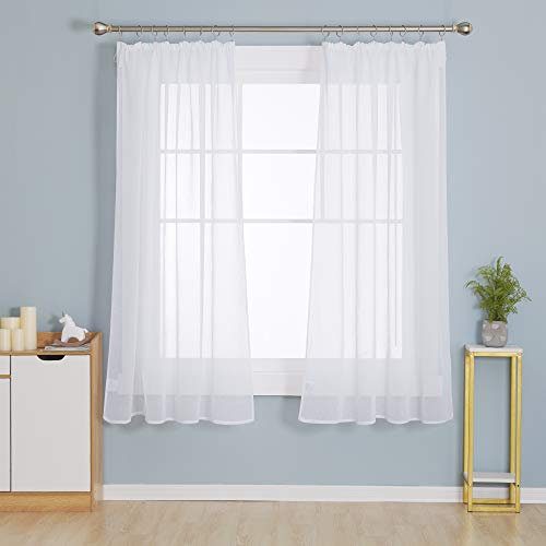 Deconovo Voile Vorhangschals Gardinen Kräuselband Wohnzimmer Stores Schal Transparent Vorhänge für Schiene Leinenoptik, 145x140 cm(HöhexBreite), Weiß, 2er Set