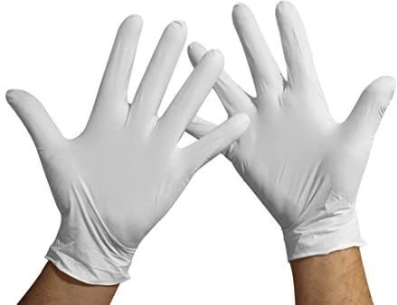 KMINA Gants Nitrile Taille L Blanc (x1 Pack 100 Unités), Jetables Non Poudrés, Sans Latex, Nitrile L (SANS LATEX)