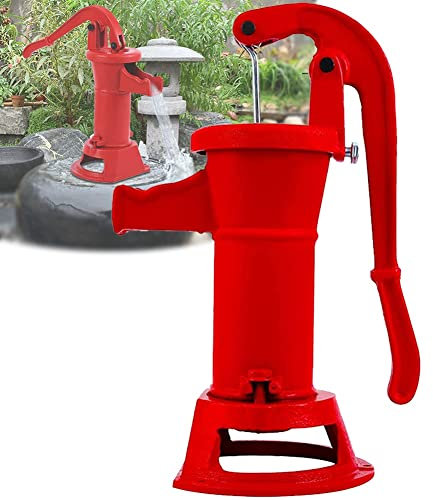 Handschwengelpumpe Nostalgie, Gusseisen Schwengelpumpe, Antik Design Wasserpumpe, Gartendekoration Pumpe, Gartenpumpe Rundflansch (Color : Red)
