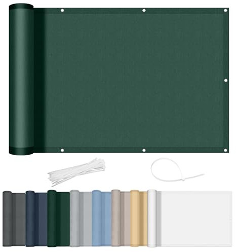 AXT SHADE Balkon Sichtschutz Wetterfest 90x600cm Balkonverkleidung Balkonabdeckung Balkonbespannung Blickdichte Windschutz und UV-Schutz mit Kabelbinder für Balkongeländer-Grün