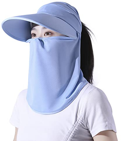 JIAHG Casquette Visière avec Masque Protection Solaire Amovible Femme été Chapeau de Soleil Anti-UV Chapeau de Pêcheur Pare-Soleil pour Activités en Plein Air, 51-58 cm