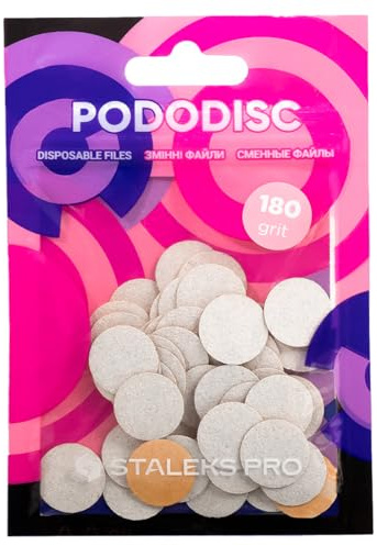 Staleks Pro Disposable White Files for Pedicure Disc PODODISC S Expert – 180 Grit – 50 Pcs – for Moderately Rough Skin – Single-Use Foot Care