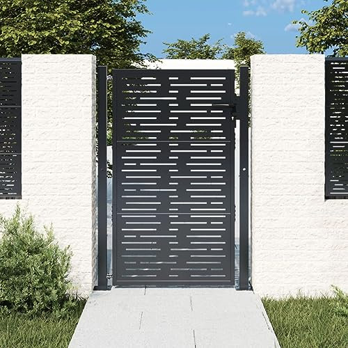Tidyard Gartentor Zauntor Zauntür Gartentür Hoftor Hoftür Gartenzaun Pforte Tür Tor Gartenpforte Metalltor Einfahrtstor Anthrazit 105x130 cm Stahl Quadratisches Design