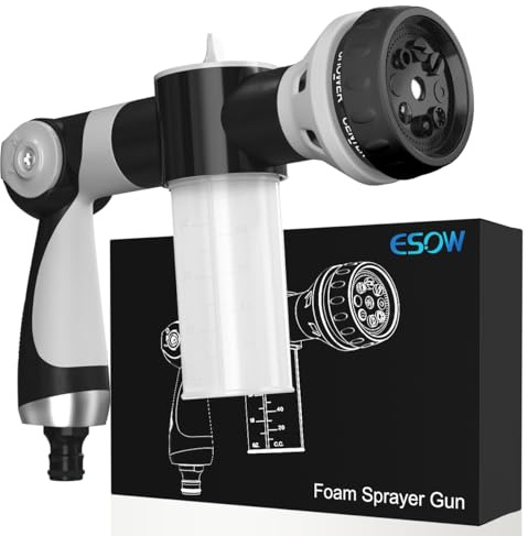 ESOW Buse de tuyau d'arrosage, pistolet à mousse haute pression 8 voies avec distributeur de savon, pistolet à neige pour lavage de voiture, arrosage des plantes, pelouse, terrasse, gris