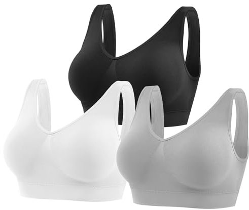 YUTYTH Comfort Bra Women Sports Bras, Wirefree Crop Top for with Removable Pads for Women Sleep Yoga Daily Wear(Black White Grey-3XL)
