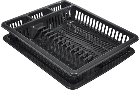 Homéa Essentiel, Grand Egouttoir avec Plateau Plastique 45,5 x 36 x H7,5 cm Anthracite