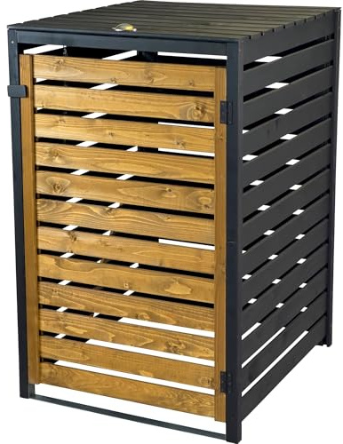 dobar® Green Label soptunna beklädnad 1 st 240 l av trä i brun-svart som byggsats – soptunnlåda med lock och svängdörr tvåfärgad – 77 x 87 x 121 cm