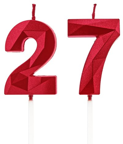 Velas 27 cumpleaños, velas con número rojo, decoraciones para tartas de cumpleaños, bodas, aniversarios de empresa