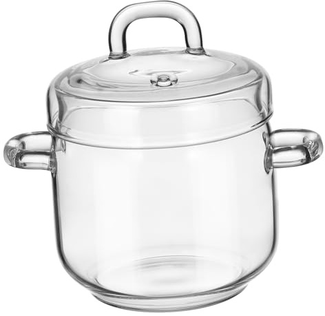 FUNOMOCYA Olla De Vidrio Para Guisar Con Tapa 350ml Mediana Transparente Resistente Al Calor Para Huevos Al Vapor y Sopa Cocina y Restaurante