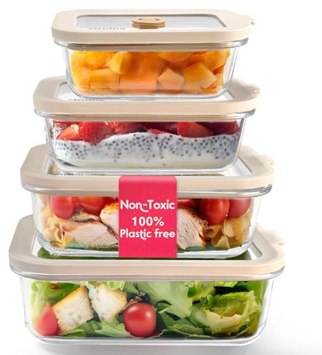 Ziruma Non-Toxic Pack - Glass Food Storage Containers With Lids – Plastic Free, Airtight Meal Prep Containers Microwave & Freezer Safe (Multi-Size)
