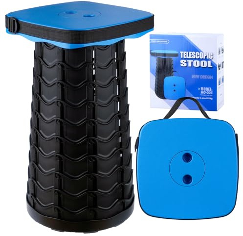 YSWOVUO Tabouret Pliant Portable Bleu, Tabouret Telescopique Réglable en Hauteur, Tabouret Rétractable pour Camping, Randonnée, Pêche, Voyage, BBQ, Jardin, Extérieur, Charge Max de 485LBS/220KG