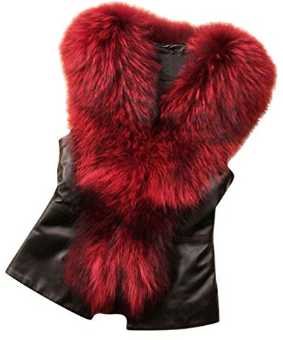 Gilet in pelliccia sintetica da donna, invernale, caldo, in finta pelliccia, senza maniche, invernale, in pile, da donna, in pelliccia sintetica, gilet corto, Colore: rosso, 4XL