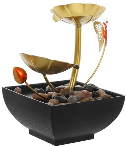 Alipis Fontana Da Tavolo Cascata Oro a Forma Di Foglia Loto, Decorazione Naturale Per Ufficio e Casa, Mini Fontana Con Umidificatore Interno Per Scrivania e Centro Tavola