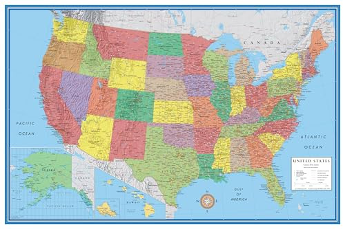 24x36 United States, USA Classic Elite Wall Map Mural Poster (Paper Folded)