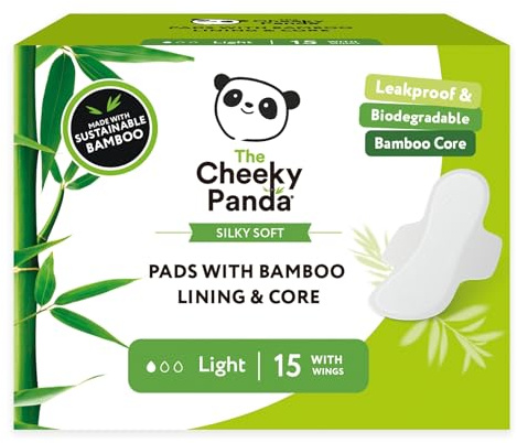 The Cheeky Panda Serviettes Hygiéniques Bio | Flux Léger | Ultra Confort et Haute Absorption | 15 Serviettes en Bambou avec Ailettes | Douces pour la Peau