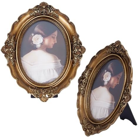 NBEADS 2 cornice Vintage, Supporto per Cornice per Foto In Resina Da 15.5x11cm Portafoto Ovale, Mini Cornici per Foto Antiche per Montaggio A Parete Decorazioni Artistiche per La Casa, Cioccolato