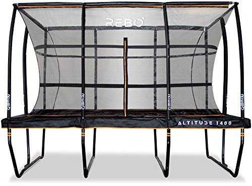 Rebo® Altitude Rectangle Trampoline and Safety Enclosure - 10 x 14ft Altitude 1400 | OutdoorToys | Kids' Outdoor Trampoline for Gardens, Enclosure Included