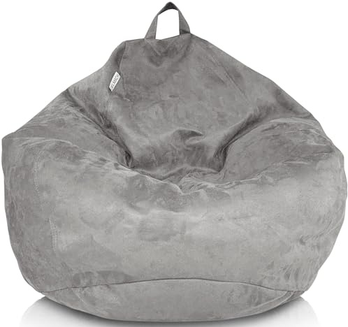 Delmach Bean Bag Stuffed Animal Storage Chair Cover (No Filler) for Kids and Adults. Extra Large Bird's Nest Beanbag Memory Foam Soft Premium (Grey, 3 ft (Cover Only))