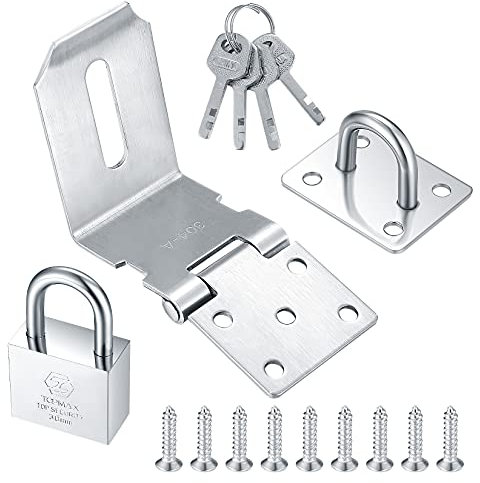 Lucchetto pesante a 90 gradi, 10,2 cm, ad angolo retto, serratura per porta, in acciaio inox, per finestre, armadi, capannoni, porte, con serratura (argento)