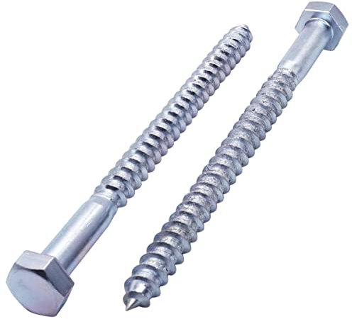 SKIR'CO (2 piezas) Tornillos de madera DIN 571 de acero galvanizado con cabeza hexagonal M12 x 160 mm, tornillos de coach, tornillos hexagonales