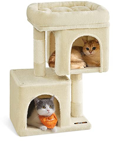 Feandrea Kratzbaum klein, 67 cm Katzenbaum, Katzenhaus für Kätzchen bis zu 3 kg, große Plattform, Sisalstämme, beige PCT611M01