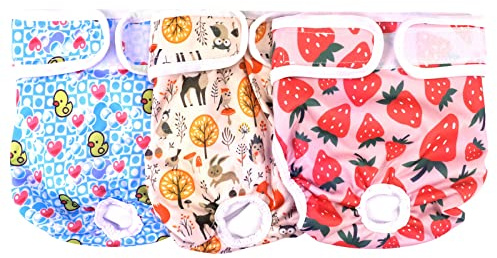 Medo 3 Packs Reusable Dog Nappies, Super Absorbent Washable Dog Diapers Puppy Sanitary Wraps Panties for Female Pet Incontinence and Long Travels 25-35 cm/9.8-13.7 (XS), pink+blue+yellow
