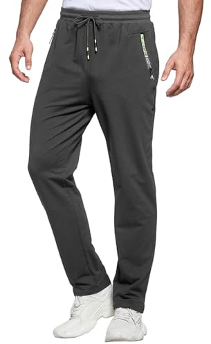 ZOXOZ Pantaloni Sportivi Uomo Cotone Pantaloni da Jogging Sportivo Pantaloni di Tuta Slim Fit con Tasche Zip Grigio Scuro L
