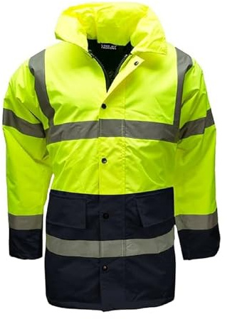 Voice7 Mens HI VIS Parka Long Coat Hooded Jacket Waterproof, Safety Work Wear High Visibility Jackets Windproof Workwear Reflective Security HI VIZ Protective Construction