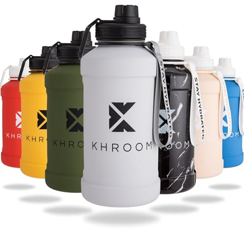Khroom Edelstahl Trinkflasche 1,3L & 2,2L – Kohlensäure geeignet, auslaufsicher, spülmaschinenfest, einwandig, BPA-frei | Metall Outdoorflasche | 1 Liter Wasserflasche | Sportflasche Grau