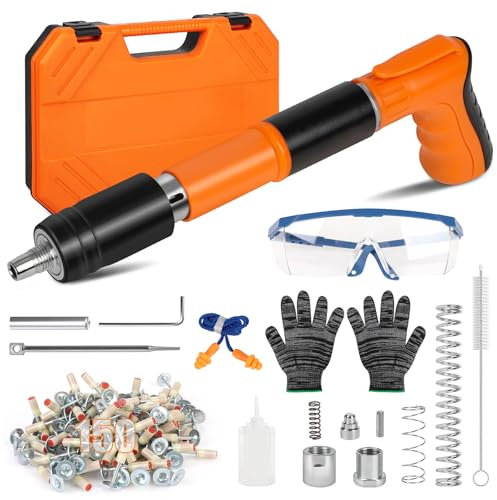 Manuelle Nagelpistole,Tragbare Manuelle Schalldämpfer Wand Nagelpistole mit 150 Runden Nägeln,5 Stufen einstellbarer Leistung,Beton Nagelpistole für Decken, Rohre, Stromkreisinstallation
