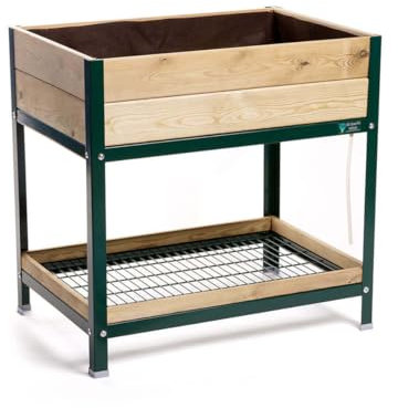 MI HUERTO URBAN Jardinera Elevada Madera con Bandeja Recoge Aguas | Estructura Metálica | Mesa Cultivar Plantas Terraza Jardín Balcón Exterior | Verde | HUERTO Alto - 90x60x90 cm
