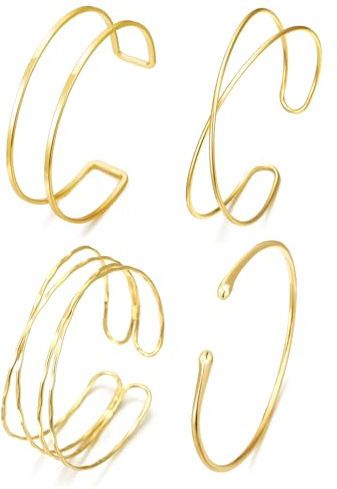 BROCC 4PCS Minimalist Gold Arm Cuff Bracelets, Adjustable Coil Armband Set Jewelry