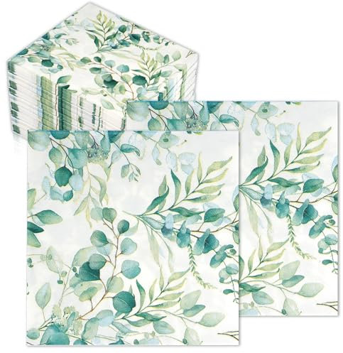 Deepton Servietten Eukalyptus Grün, 60 Stück Servietten Grün, 2 Lagige Vintage Eukalyptus Papierserviette für Geburtstag Garten Hochzeit Party Tischdekoration (33x33cm)